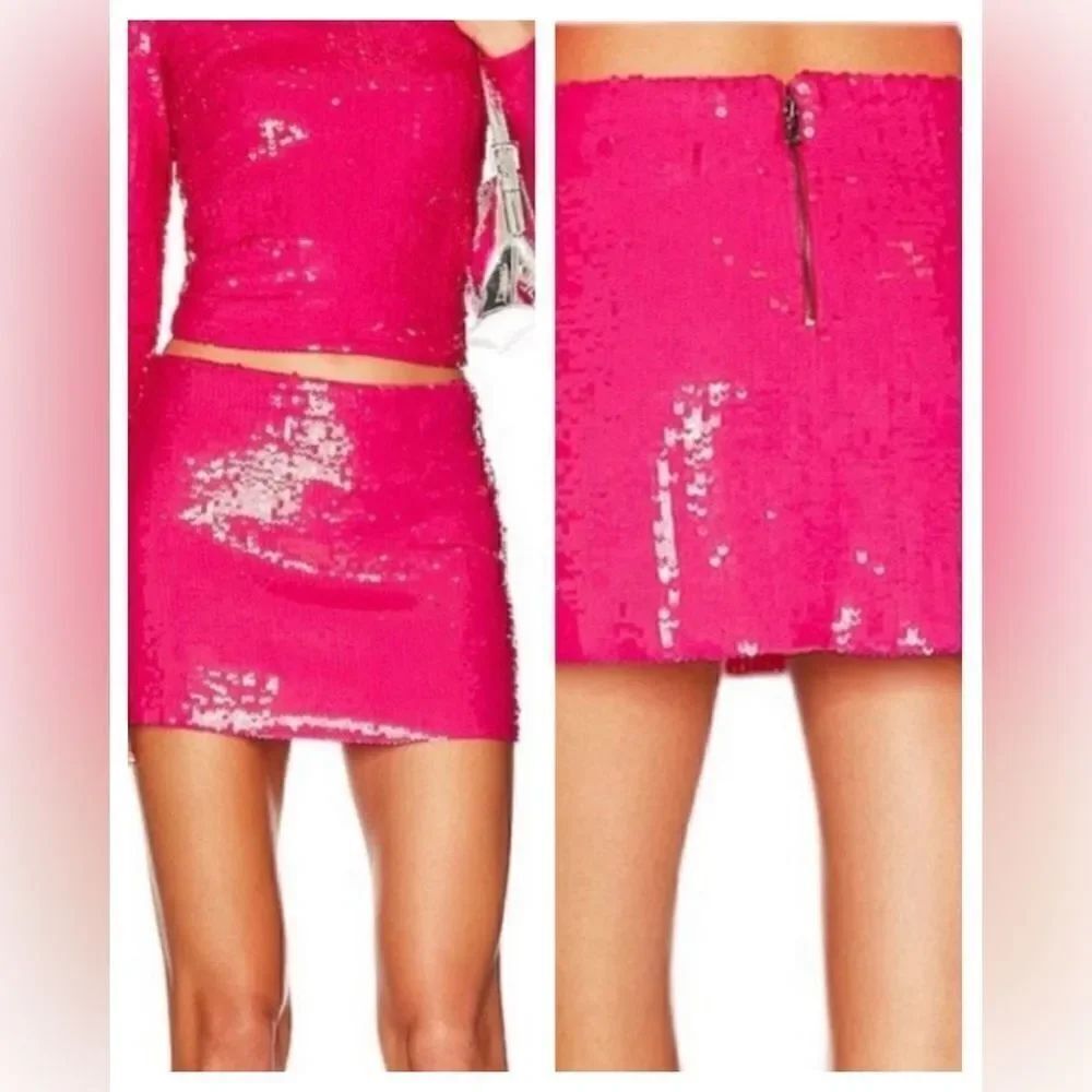 Alice + Olivia/Revolve Sequin Embellished Micro Mini Skirt in Wild Pink $375
